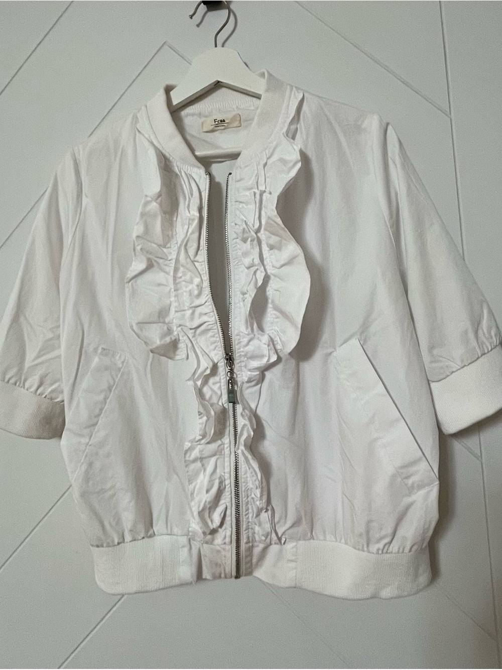 Free People White Ruffle-Front Zip Bomber Jacket - Picture 9 of 10